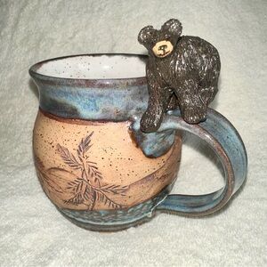 Blair Artisan Pottery Black Bear Mug Sculpted Forest Glazed Handmade